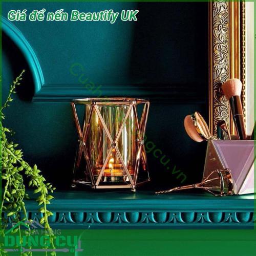 Giá để nến Beautify UK xinh xắn khung inox mạ vàng hồng bên trong là cốc thuỷ tinh giúp nến toả ánh sáng rất ấm áp decor nhà cực đẹp