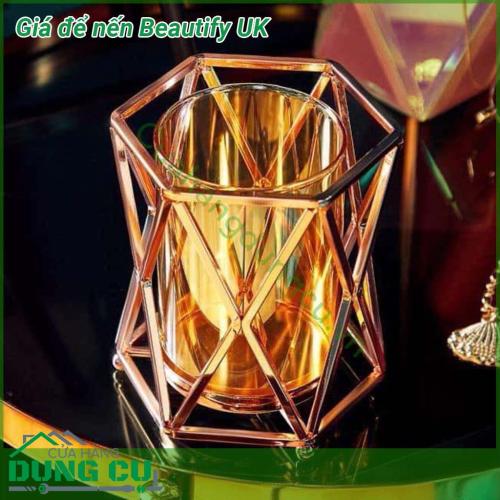Giá để nến Beautify UK xinh xắn khung inox mạ vàng hồng bên trong là cốc thuỷ tinh giúp nến toả ánh sáng rất ấm áp decor nhà cực đẹp