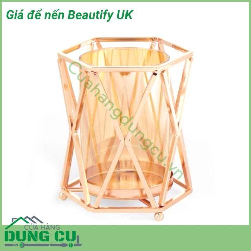 Giá để nến Beautify UK xinh xắn khung inox mạ vàng hồng bên trong là cốc thuỷ tinh giúp nến toả ánh sáng rất ấm áp decor nhà cực đẹp