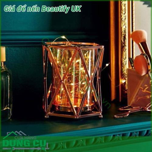 Giá để nến Beautify UK xinh xắn khung inox mạ vàng hồng bên trong là cốc thuỷ tinh giúp nến toả ánh sáng rất ấm áp decor nhà cực đẹp