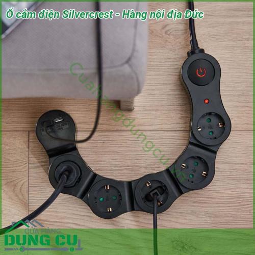 Ổ cắm điện Silvercrest - Hàng nội địa Đức thiết kế thanh lịch kiểu dáng đẹp chất lượng cao Dây điện dài 1 5 mét giúp kết nối với các ổ điện xa Để tròn cong hoặc thẳng đều được rất linh hoạt và tiện ích có cả cổng usb