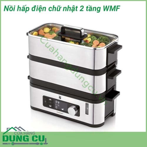 Nồi hấp điện chữ nhật 2 tầng WMF kích thước nhỏ gọn và đẹp mắt trông giống như một chiếc hộp đựng đồ tiện lợi Với chất liệu chính là Margan không gỉ kèm theo đó là nắp thủy tinh cao cấp giúp đảm bảo an toàn cho quy trình nấu nướng của người tiêu dùng