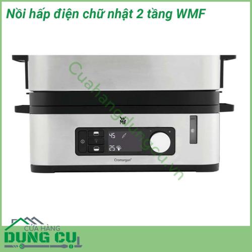 Nồi hấp điện chữ nhật 2 tầng WMF kích thước nhỏ gọn và đẹp mắt trông giống như một chiếc hộp đựng đồ tiện lợi Với chất liệu chính là Margan không gỉ kèm theo đó là nắp thủy tinh cao cấp giúp đảm bảo an toàn cho quy trình nấu nướng của người tiêu dùng