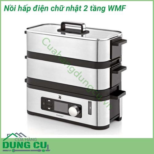Nồi hấp điện chữ nhật 2 tầng WMF kích thước nhỏ gọn và đẹp mắt trông giống như một chiếc hộp đựng đồ tiện lợi Với chất liệu chính là Margan không gỉ kèm theo đó là nắp thủy tinh cao cấp giúp đảm bảo an toàn cho quy trình nấu nướng của người tiêu dùng