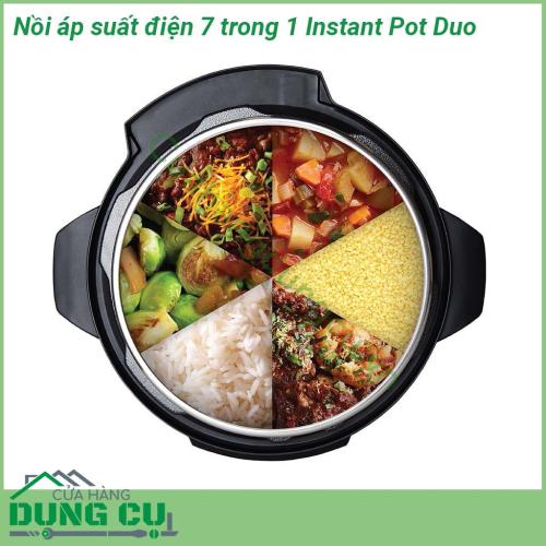 Nồi áp suất điện 7 trong 1 Instant Pot Duo với 14 chương trình nấu ăn nhanh chóng và đơn giản  Nồi bên trong được làm bằng thép không gỉ 3 lớp cực kỳ bền Thân máy mỏng có nắp giữchắc chắn Vỏ ngoài nồi cũng được làm bằng thép không gỉ không bám vân tay