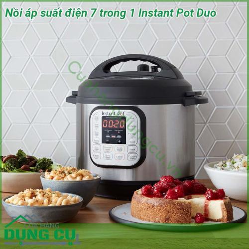 Nồi áp suất điện 7 trong 1 Instant Pot Duo với 14 chương trình nấu ăn nhanh chóng và đơn giản  Nồi bên trong được làm bằng thép không gỉ 3 lớp cực kỳ bền Thân máy mỏng có nắp giữchắc chắn Vỏ ngoài nồi cũng được làm bằng thép không gỉ không bám vân tay