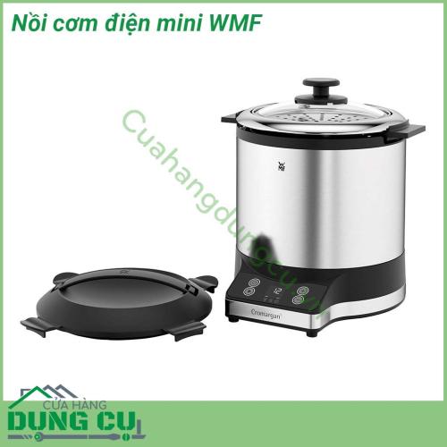 Nồi cơm điện mini đa năng WMF kích thước nhỏ gọn với dung tích là 1 lít  Chất liệu cao cấp an toàn tuyệt đối với sức khỏe người tiêu dùng  Lõi nồi chống dính cao cấp Vung nồi bằng thủy tinh trong suốt dễ quan sát trong lúc nấu ăn quai cầm cách nhiệt