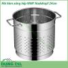 Nồi kèm xửng hấp WMF Nudeltopf 24cm được làm bằng thép không gỉ trông rất sang trọng và sáng bóng Nắp nồi được làm bằng thủy tinh chịu nhiệt tốt Đáy nồi có lớp kim loại đặc biệt hấp thụ nhiệt nhanh chóng