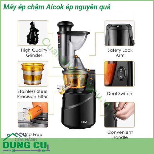 Máy ép chậm Aicok ép nguyên quả sở hữu kiểu dáng hiện đại màu sắc phối kết hợp tinh tế  Máy ép chậm sẽ hỗ trợ bạn chế biến nhiều món nước ép trái cây rau củ thơm ngon bổ dưỡng cho cả gia đình cùng thưởng thức