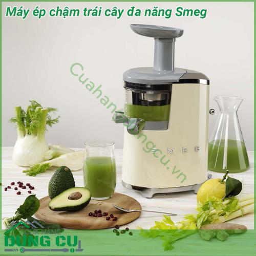 Máy ép chậm hoa quả Smeg màu kem sở hữu kiểu dáng hiện đại kết hợp với màu sắc tinh tế  Động cơ xoay chiều AC mạnh mẽ và bền bỉ với độ ồn thấp và độ rung thấp để tăng cường sự ổn định cho người dùng