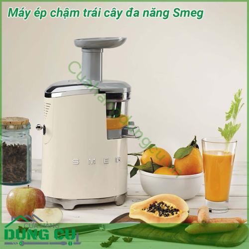 Máy ép chậm hoa quả Smeg màu kem sở hữu kiểu dáng hiện đại kết hợp với màu sắc tinh tế  Động cơ xoay chiều AC mạnh mẽ và bền bỉ với độ ồn thấp và độ rung thấp để tăng cường sự ổn định cho người dùng