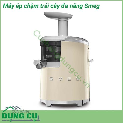 Máy ép chậm hoa quả Smeg màu kem sở hữu kiểu dáng hiện đại kết hợp với màu sắc tinh tế  Động cơ xoay chiều AC mạnh mẽ và bền bỉ với độ ồn thấp và độ rung thấp để tăng cường sự ổn định cho người dùng