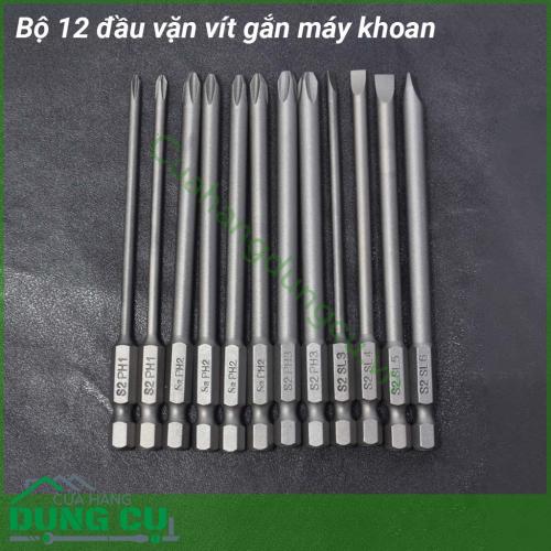 Bộ 12 đầu vặn vít chuôi lục gắn máy khoan gồm 2 loại đầu vặn khác nhau 4 cạnh 2 cạnh chuôi lục giác có thể dễ dàng kết hợp với máy khoan cầm tay để vặn ốc vít 1 cách dễ dàng Sản phẩm nhỏ gọn dễ dàng sử dụng Chất liệu thép chất lượng cao bền đẹp