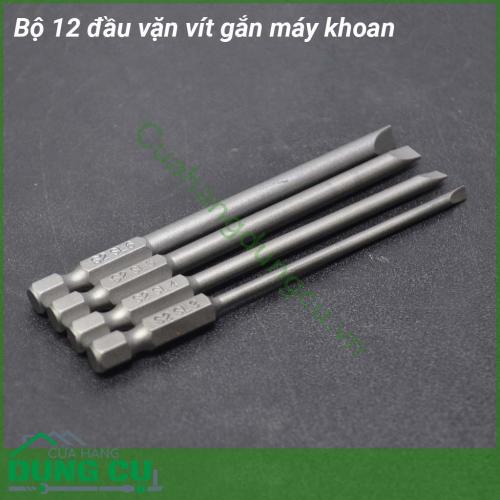 Bộ 12 đầu vặn vít chuôi lục gắn máy khoan gồm 2 loại đầu vặn khác nhau 4 cạnh 2 cạnh chuôi lục giác có thể dễ dàng kết hợp với máy khoan cầm tay để vặn ốc vít 1 cách dễ dàng Sản phẩm nhỏ gọn dễ dàng sử dụng Chất liệu thép chất lượng cao bền đẹp