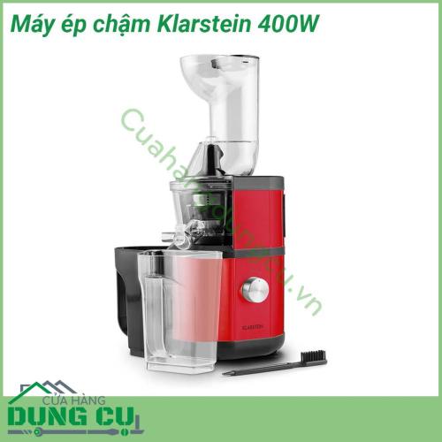 Máy ép chậm rau củ quả Klarstein 400W công suất lớn nhất với động cơ mạnh mẽ 400W hoạt động liên tục 120 phút tốc độ ép 60 vòng phút tạo ra ly nước ép hoàn hảo nhiều nước mà vẫn đảm bảo 99 vitamin và dưỡng chất