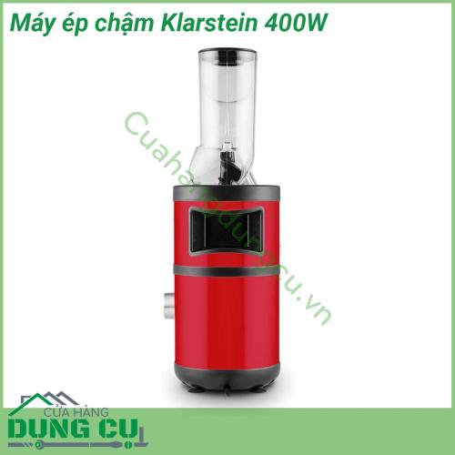 Máy ép chậm rau củ quả Klarstein 400W công suất lớn nhất với động cơ mạnh mẽ 400W hoạt động liên tục 120 phút tốc độ ép 60 vòng phút tạo ra ly nước ép hoàn hảo nhiều nước mà vẫn đảm bảo 99 vitamin và dưỡng chất