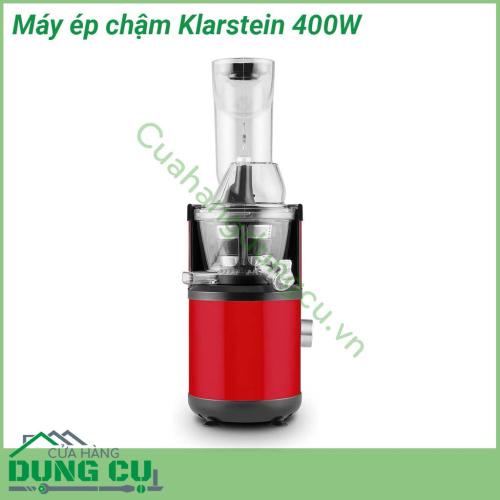 Máy ép chậm rau củ quả Klarstein 400W công suất lớn nhất với động cơ mạnh mẽ 400W hoạt động liên tục 120 phút tốc độ ép 60 vòng phút tạo ra ly nước ép hoàn hảo nhiều nước mà vẫn đảm bảo 99 vitamin và dưỡng chất