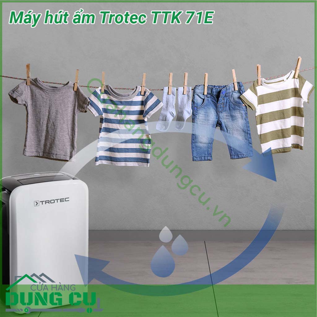 Máy hút ẩm Trotec TTK 71E với dung tích lên đến 24 lít trong 24 giờ đây là đối tác lý tưởng khi nói đến việc giữ cho không gian sống và văn phòng lên đến khoảng 50 m² luôn khô ráo