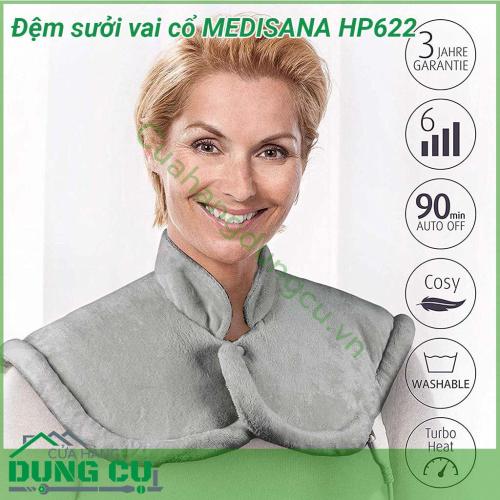 Đệm sưởi vai cổ MEDISANA HP622 với kiểu dáng tiện dụng nó mang lại sự ấm áp dễ chịu đặc biệt cho hai phần cơ thể là vai và cổ  Hệ thống dây nóng linh hoạt và hệ thống cảm biến cung cấp sự phân phối nhiệt dễ chịu giúp bạn có thể cảm nhận nhanh chóng