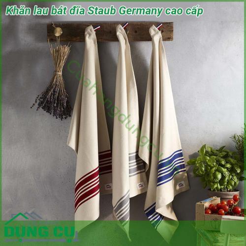 Khăn lau bát đa năng Staub Germany cao cấp làm bằng chất liệu sợi bông mềm mịn và siêu bền lau bát không bị dính sợi vải và không bị xước bát đĩa nồi chảo  Thiết kế nhã nhặn phù hợp cả với không gian sang trọng hay Vintage