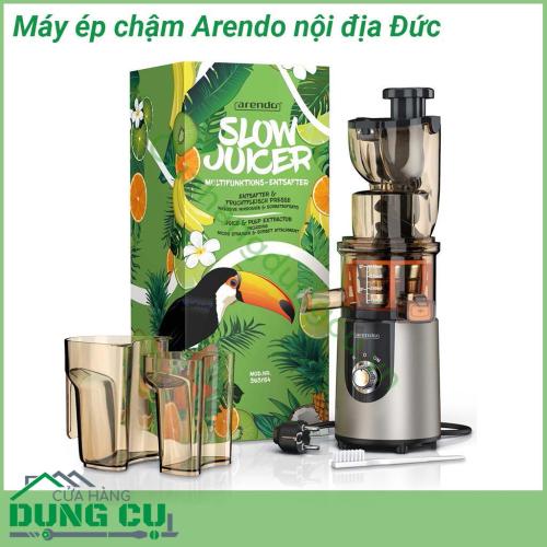 Máy ép chậm Arendo nội địa Đức với thiết kế cực đẹp các bộ phận được khớp với nhau một cách chắn chắn thân máy được làm từ kim loại cao cấp bình chứa và nắp được làm từ nhựa siêu bền Với 2 đầu cho củ quả vào 1 đầu nhỏ và 1 đầu lớn có nẫy khoá  