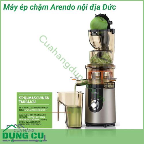 Máy ép chậm Arendo nội địa Đức với thiết kế cực đẹp các bộ phận được khớp với nhau một cách chắn chắn thân máy được làm từ kim loại cao cấp bình chứa và nắp được làm từ nhựa siêu bền Với 2 đầu cho củ quả vào 1 đầu nhỏ và 1 đầu lớn có nẫy khoá  