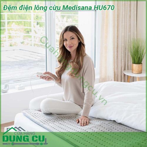 Đệm điện lông cừu MEDISANA HU670 với chất liệu lông cừu siêu mềm mại Công tắc tự động ngắt sưởi ấm giường có bảo vệ chống quá nhiệt 4 mức nhiệt độ có thể giặt sưởi ấm nệm cho tất cả các loại nệm thông thường