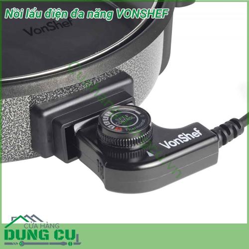 Nồi lẩu điện đa năng VONSHEF với đường kính 28cm nắp kính thủy tinh trong suốt cao cấp có khả năng chịu nhiệt và lực va đập lớn Lớp chống dính an toàn cho sức khỏe đồng thời không sản sinh ra các chất độc hại trong quá trình chế biên thực phẩm