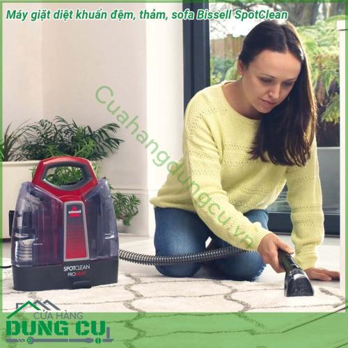 Máy giặt diệt khuẩn đệm sofa Bissell SpotClean ProHeat loại bỏ vết bẩn và bụi bẩn mọi lúc mọi nơi thảm và các bề mặt mềm như ghế sofa nệm nội thất xe hơi và nhiều thứ khác Máy thiết kế gọn nhẹ chiếm ít không gian dễ dàng cất giữ