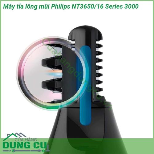 Máy tỉa lông tai và mũi Philips NT3650-16 3000 loại bỏ nhẹ nhàng những sợi lông mũi và tai Máy tỉa có các cạnh được thiết kế đặc biệt sử dụng công nghệ ProtecTube mang đến trải nghiệm cắt tỉa nhanh chóng dễ dàng thoải mái