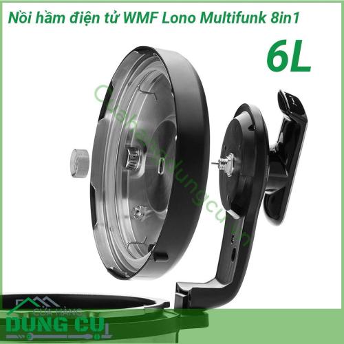 Nồi áp suất điện WMF LONO 8 trong 1 6L thiết kế hiện đại với chất liệu lòng nồi được làm từ hợp kim dày siêu bền phủ lớp chống dính cao cấp không PFOA giúp cho thức ăn không bám lại nồi không chứa chất gây ung thư thuận tiện vệ sinh và bảo quản