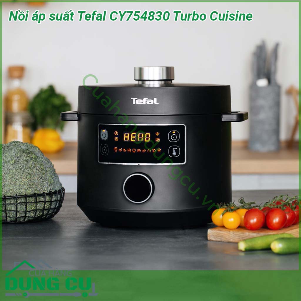 Nồi áp suất Tefal CY754830 Turbo Cuisine có thiết kế lòng nồi hình cầu độc đáo cho hiệu quả nấu ăn ngon hơn Dung tích lớn lên đến 5L cùng lớp chống dính chất lượng cao giúp chế biến món ăn ngon hơn  Nấu ăn dễ dàng ngon hơn với 10 chương trình nấu tự động