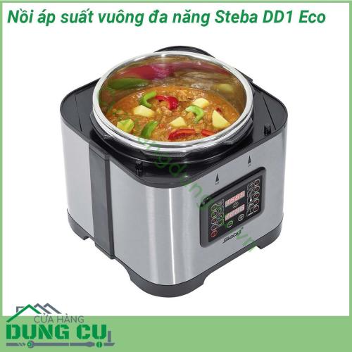 Nồi áp suất điện vuông Steba DD1 ECO được làm từ chất liệu hợp kim không gỉ cao cấp với dung tích lên đến 5L cùng khả năng đun nấu chóng vánh là sự lựa chọn vô cùng thích hợp những khi cần nấu nướng đông người