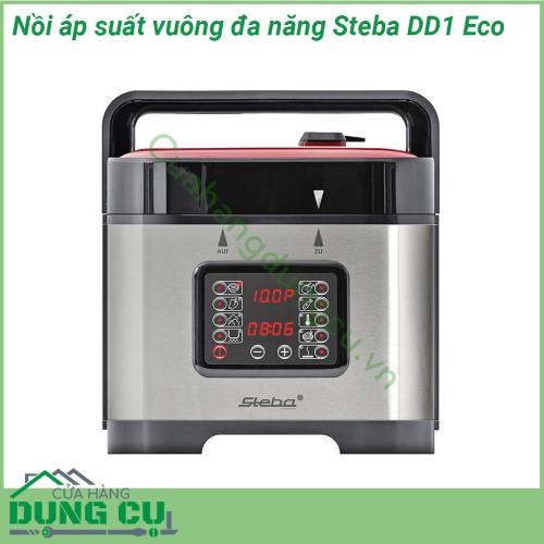 Nồi áp suất điện vuông Steba DD1 ECO được làm từ chất liệu hợp kim không gỉ cao cấp với dung tích lên đến 5L cùng khả năng đun nấu chóng vánh là sự lựa chọn vô cùng thích hợp những khi cần nấu nướng đông người