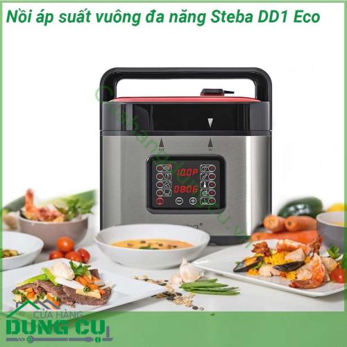 Nồi áp suất điện vuông Steba DD1 ECO được làm từ chất liệu hợp kim không gỉ cao cấp với dung tích lên đến 5L cùng khả năng đun nấu chóng vánh là sự lựa chọn vô cùng thích hợp những khi cần nấu nướng đông người