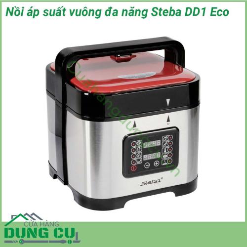 Nồi áp suất điện vuông Steba DD1 ECO được làm từ chất liệu hợp kim không gỉ cao cấp với dung tích lên đến 5L cùng khả năng đun nấu chóng vánh là sự lựa chọn vô cùng thích hợp những khi cần nấu nướng đông người