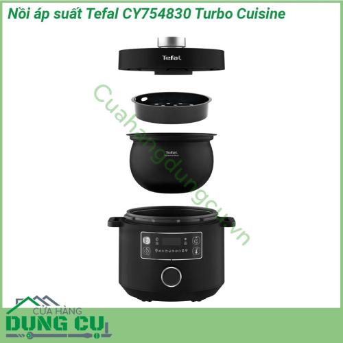 Nồi áp suất Tefal CY754830 Turbo Cuisine có thiết kế lòng nồi hình cầu độc đáo cho hiệu quả nấu ăn ngon hơn Dung tích lớn lên đến 5L cùng lớp chống dính chất lượng cao giúp chế biến món ăn ngon hơn  Nấu ăn dễ dàng ngon hơn với 10 chương trình nấu tự động