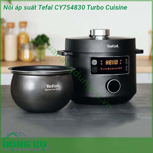 Nồi áp suất Tefal CY754830 Turbo Cuisine có thiết kế lòng nồi hình cầu độc đáo cho hiệu quả nấu ăn ngon hơn Dung tích lớn lên đến 5L cùng lớp chống dính chất lượng cao giúp chế biến món ăn ngon hơn  Nấu ăn dễ dàng ngon hơn với 10 chương trình nấu tự động