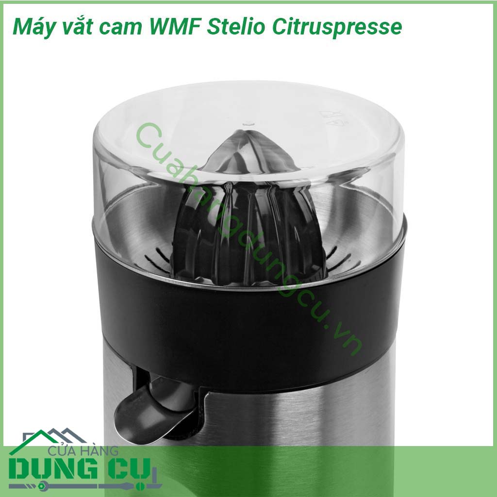 Máy vắt cam WMF Stelio Citruspresse sở hữu thiết kế nhỏ gọn màu sắc trang nhã công suất 85W hoạt động êm ái và nhẹ nhàng  Thân máy được làm bằng inox chắc chắn sáng bóng dễ lau chùi và chịu va chạm tốt  