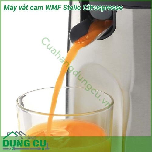 Máy vắt cam WMF Stelio Citruspresse sở hữu thiết kế nhỏ gọn màu sắc trang nhã công suất 85W hoạt động êm ái và nhẹ nhàng  Thân máy được làm bằng inox chắc chắn sáng bóng dễ lau chùi và chịu va chạm tốt  