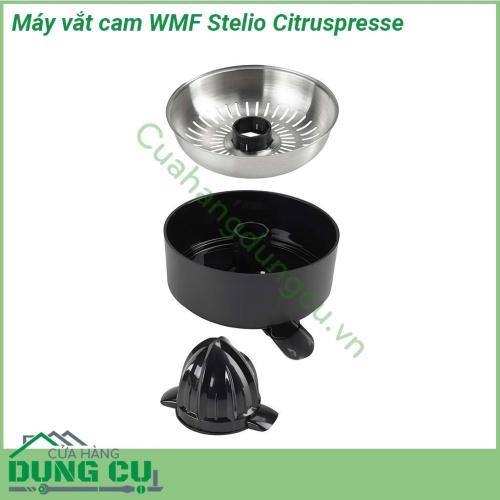 Máy vắt cam WMF Stelio Citruspresse sở hữu thiết kế nhỏ gọn màu sắc trang nhã công suất 85W hoạt động êm ái và nhẹ nhàng  Thân máy được làm bằng inox chắc chắn sáng bóng dễ lau chùi và chịu va chạm tốt  