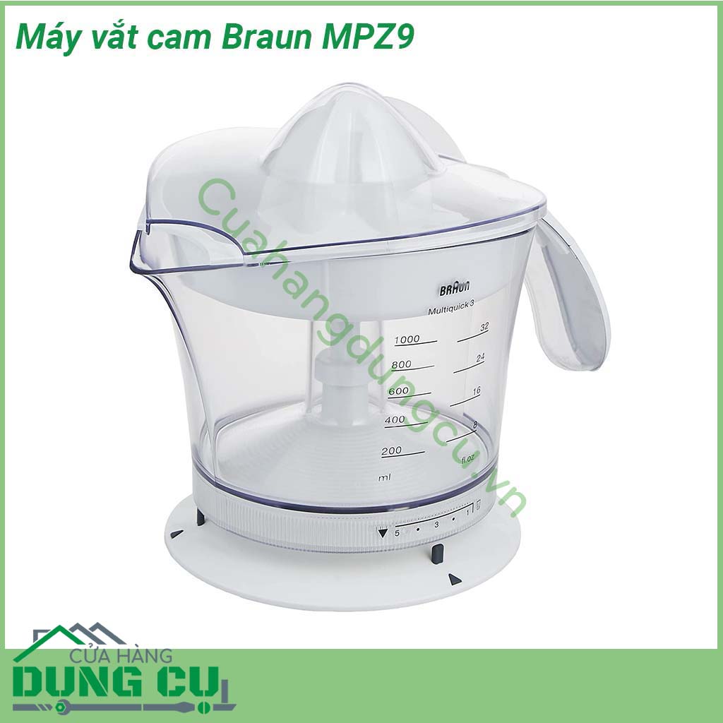 Máy vắt cam siêu nhanh Braun MPZ9 có kiểu dáng nhỏ gọn tiện dụng cùng màu trắng tinh tế đẹp mắt mang đến vẻ đẹp hiện đại cho không gian nhà bếp  Máy được thiết kế có hệ thống lọc hạt  nên sau khi vắt cam bạn có thể sử dụng ngay 