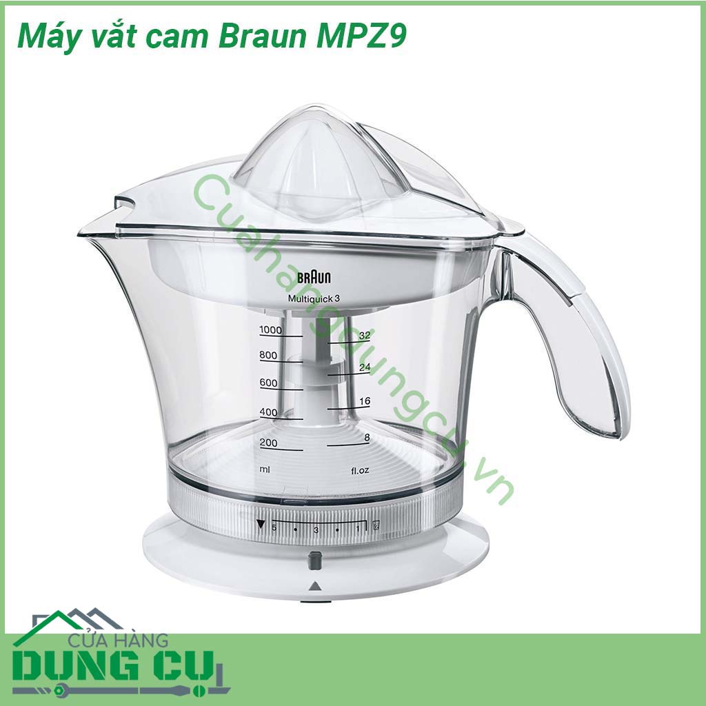 Máy vắt cam siêu nhanh Braun MPZ9 có kiểu dáng nhỏ gọn tiện dụng cùng màu trắng tinh tế đẹp mắt mang đến vẻ đẹp hiện đại cho không gian nhà bếp  Máy được thiết kế có hệ thống lọc hạt  nên sau khi vắt cam bạn có thể sử dụng ngay 