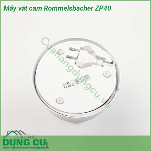 Máy vắt cam Rommelsbacher ZP40 dễ dàng sử dụng  động cơ vận hành êm ái  Dễ dàng bật tắt thông qua nút nhấn dễ dàng Thuận tiện khay làm bằng thép không gỉ dễ dàng làm sạch  Có nắp xoay trái phải để có thể đổ nước ép ra một cách dễ dàng và hiệu quả