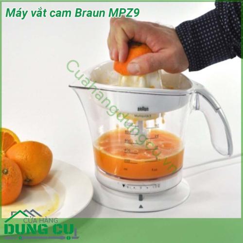 Máy vắt cam siêu nhanh Braun MPZ9 có kiểu dáng nhỏ gọn tiện dụng cùng màu trắng tinh tế đẹp mắt mang đến vẻ đẹp hiện đại cho không gian nhà bếp  Máy được thiết kế có hệ thống lọc hạt  nên sau khi vắt cam bạn có thể sử dụng ngay 