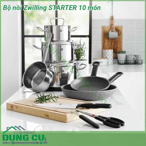 Bộ nồi Zwilling STARTER 10 món bao gồm nồi chảo thớt dụng cụ nhà bếp khác dao kéo nạo vỏ Các sản phẩm được làm từ chất liệu cao cấp an toàn độ bền cao cho người sử dụng  