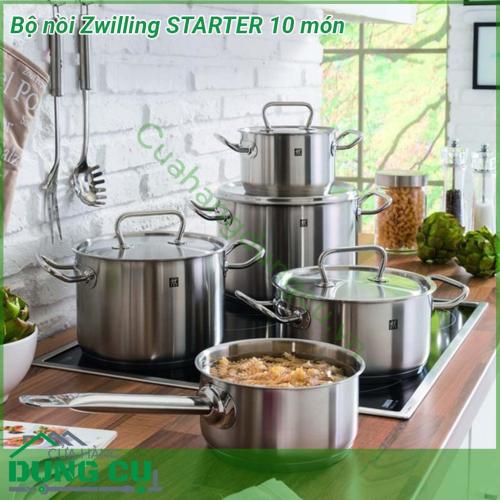 Bộ nồi Zwilling STARTER 10 món bao gồm nồi chảo thớt dụng cụ nhà bếp khác dao kéo nạo vỏ Các sản phẩm được làm từ chất liệu cao cấp an toàn độ bền cao cho người sử dụng  