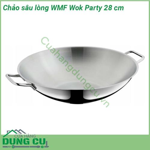 Chảo sâu lòng WMF Wok Party 28 cm được sử dụng chất liệu thép ko gỉ 18 10 ko bị ăn mòn và an toàn sức khỏe của người sử dụng  Nắp của chảo được làm bằng thủy tinh trong suốt dễ dàng quan sát khi nấu  Tay cầm cách nhiệt thuận tiện và an toàn cho người dùng