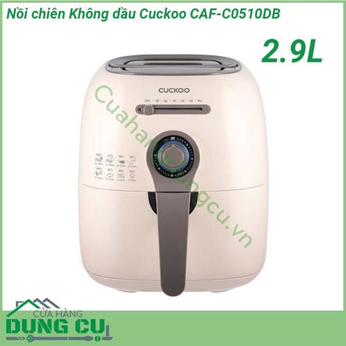 Nồi chiên không dầu Cuckoo CAF-C0510DB 2 9L màu sắc nhã nhặn kiểu dáng bắt mắt  Chất liệu vỏ ngoài bằng nhựa cao cấp kết hợp với công nghệ cool touch cách nhiệt chống nóng vô cùng an toàn  Lòng nồi được phủ lớp chống dính dễ dàng vệ sinh sau khi nấu  