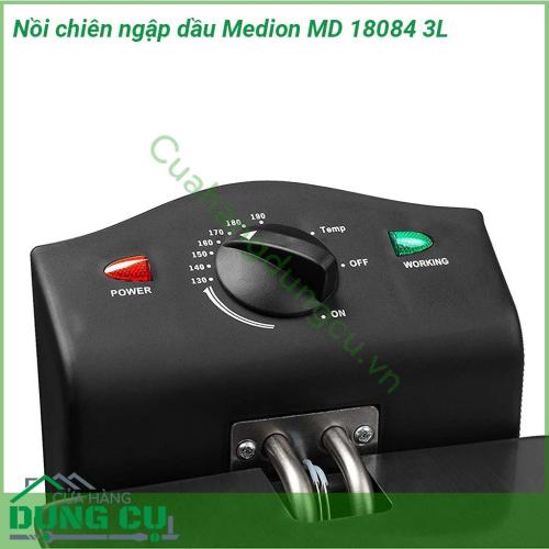 Nồi chiên ngập dầu Medion MD 18084 3L làm từ chất liệu cao cấp an toàn khi chiên Với dung tích 3 lít chiên giòn tan màu đẹp không cần lật dở không bắn dầu không mùi dầu nồng nặc hương vị đậm đà Nồi dễ sử dụng và làm sạch